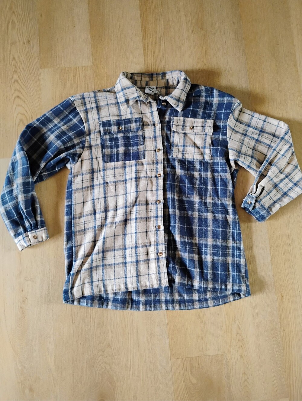 Two-Tone Blue Plaid Button-Up Shirt Flannel